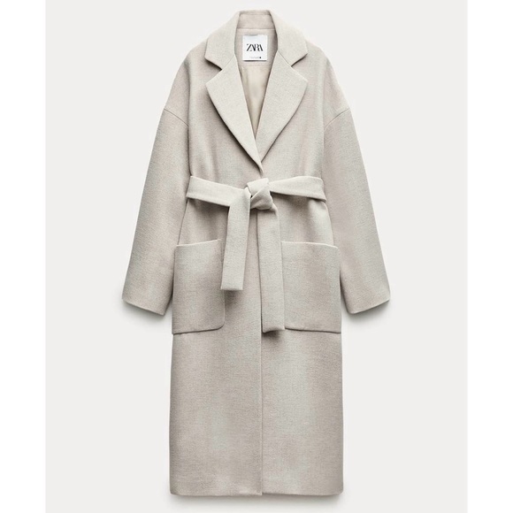 Zara wool blend belted wrap coat cream - Picture 13 of 13